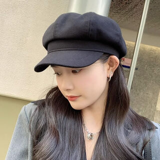 Spring night snow small head circumference retro hat women's autumn and winter internet celebrity style british woolen woolen octagonal hat versatile black