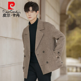 Pierre cardin high-end double-sided woolen woolen coat men's short korean style nizi windbreaker winter thickened casual suit jacket for men mixed coffee color worry-free shopping xl 180