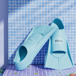 Youyou swimming fins men's and women's swimming breaststroke silicone short fins children's diving special lightweight training feet 91806 sky blue + portable net bag + nose clip earplugs s