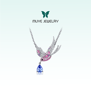 Muye natural colored treasure 925 silver tanzanite colored gemstone chain magpie necklace original design colored jewelry magpie necklace