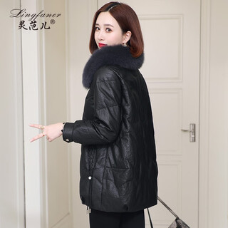 Lingfaner genuine leather down jacket for women 2023 new haining middle-aged brand imported sheepskin jacket mid-length leather jacket black 3xl