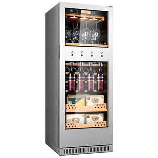 Cigarloong cigar and wine cabinet intelligent constant temperature brushed stainless steel cigar cabinet red wine cabinet negative ion deodorant cl-168c3 brushed silver cigar and wine cabinet hanging cup model