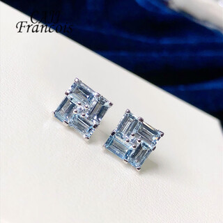 Cajj francois 2.0 carat aquamarine earrings for women, natural colored gems, jewelry gemstones, 925 silver inlay, aquamarine earrings