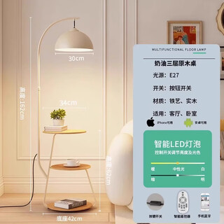 钟帅卧室新款2024钓鱼旁边风灯立灯奶油沙发落地灯边客厅边几落地灯 奶油色+原木桌面+三色变光