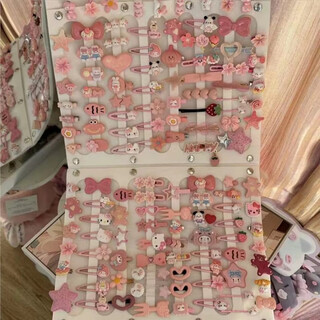 Matte hello kitty hair clip set kitty cat hair clip princess cute bangs clip japanese cartoon pink random hair clip 50 pack (exquisite style)