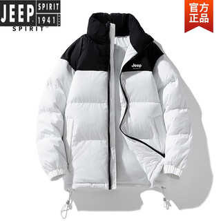Jeep spirit down cotton jacket men's 2026 winter new trendy couple bread jacket cotton jacket thickened warm cotton jacket men's white same style for men and women xl