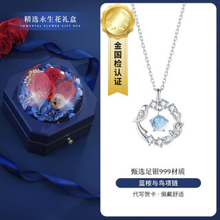 Zhou dajin chow tai king eucalyptus and bird necklace for women 2025 new high-end pendant valentine's day birthday gift for girlfriend and wife eucalyptus and bird necklace eternal flower gift box