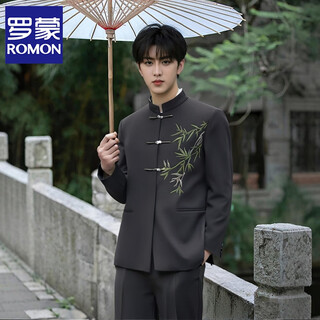 Romon's new tunic suit, stand-up collar, new chinese-style suit for men, engagement wedding, groom's high-end handsome suit, two-piece set, jacket + pants xl