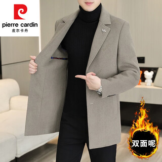 Pierre cardin autumn and winter woolen coat men's medium-length woolen windbreaker men's high-end casual suit lapel double-sided woolen coat khaki medium-long double-sided woolen coat 2307 suit collar m recommended 120jin jin is equal to less than 0.5 kg