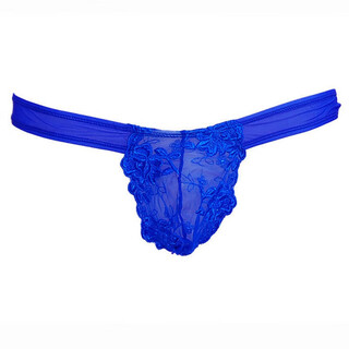 Vieruodis men's sexy underwear underwear thong men's sexy lace underwear sexy lace embroidered floral elastic tight breathable low waist convex ice silk pants blue 2xl
