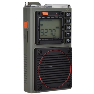 Hanrongda 787 portable full-band dsp radio supports smartphone app remote control with flashlight, can insert memory card and bluetooth to play full-band radio, military green