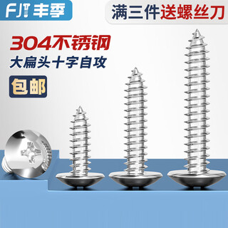 Fengji 304 stainless steel cross large flat head self-tapping screws mushroom head wood screws flat head umbrella head round head m3m4m5m6 m2.6*10-100 pieces