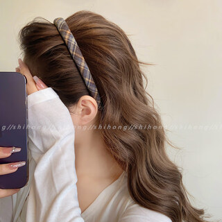 Bary reef college style patterned headband women's headwear versatile retro temperament outer hair card fabric pressed hair thin headband hair accessories blue plaid headband