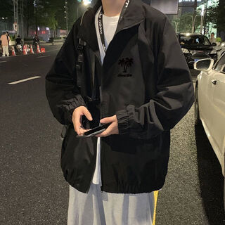 Lingka qi jacket men's oversize baseball uniform student casual all-match zipper top spring and autumn loose large size coconut black stand collar jacket l 100-120jin jin equals 0.5 kg