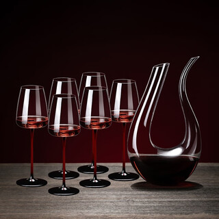 Genus black tie red wine glass set decanter tall cup home high-end light luxury crystal glass wine glass wine set red stem crystal red wine glass 360ml 6 pieces + harp decanter