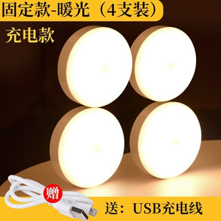诺锋充电式夜间用厕所卫生间家用过道衣柜起夜灯智能人体感应小夜灯 【暖光4个装】-充电感应灯