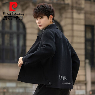 Pierre cardin men's wool jacket 2025 new spring and autumn double-sided woolen trendy short coat casual woolen jacket black m weight 115jin jin is equal to within 0.5 kg