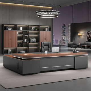 Gezhimu boss office desk and chair combination high-end office simple modern president computer desk large board manager desk executive desk walnut + iron gray 2.2 meters boss table with side cabinets