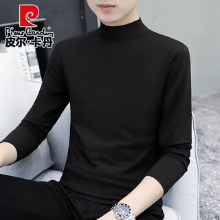 Pierre cardin pure cotton autumn and winter half turtleneck bottoming shirt men's slim fit long-sleeved t-shirt mid-collar men's autumn coat outer wear ypt192 black half turtleneck 3xl recommended 160-175jin jin equals 0.5 kg