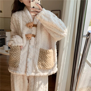 Yu zhaolin coral velvet pajamas for women autumn and winter bear thickened plus velvet warm flannel milk winter home wear set