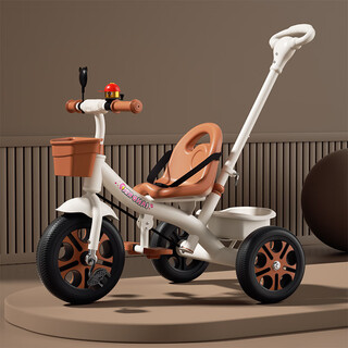 Starchild children's tricycle 1-3-2-6 years old large baby stroller pedal bicycle kindergarten stroller high-end color wheel + push handle coffee color