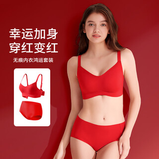 Fenyi zodiac year red underwear set for women with big red and small breasts, push-up, thin, seamless underwear, bra, wedding gift, red (back hook), m 160/85