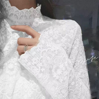 Light red 2025 spring and autumn new style super fairy see-through lace shirt embroidered tulle bottoming shirt sweet and gentle style top dle white thin 2xl