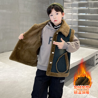Fairy tale classroom children's thickened denim vest jacket to wear 2024 winter boys' new warm vest for medium and large children blue 160cm recommended height is around 145-155cm