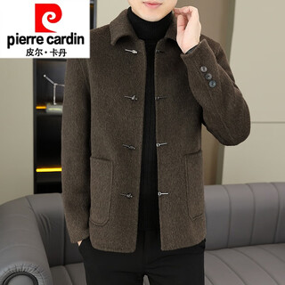 Pierre cardin men's double-sided woolen coat autumn and winter short thickened woolen coat men's lapel wool jacket clothes knitted 958# coffee color wool double-sided woolen coat m suitable for 95-115jin jin equals 0.5 kg