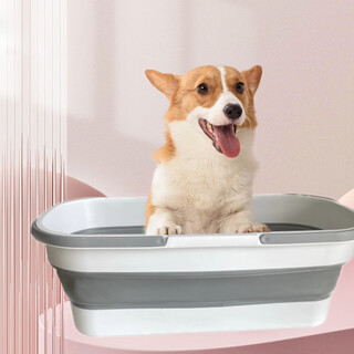 Gong du pet bath basin cat special bath bath toiletries puppy bath bucket anti-escape cat basin foldable white gray 55cm foldable bath basin
