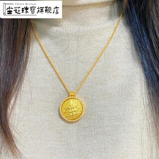 Chenru 999 pure gold 18k national fashion chinese style dot diamond turning yellow god of wealth sense versatile fashion sweater chain yellow god of wealth necklace