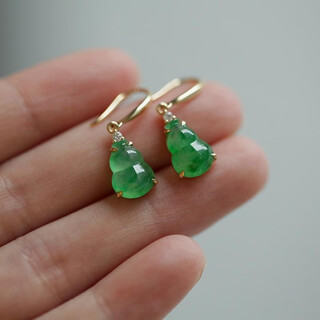 Quamer spring is gloomy, national style green earrings, green ice penetrating chalcedony gourd earrings, 925 silver