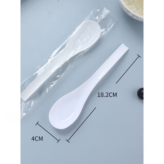 Disposable soup spoon individually wrapped plastic large take-out commercial thickened spoon dessert porridge spoon 6g white spoon independent 100 pieces long 18cm