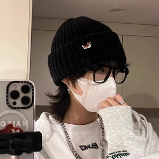 Memaru men's hat winter puppy wool hat boys cold hat knitted hat autumn and winter cotton hat women big head circumference 2025 new puppy-black