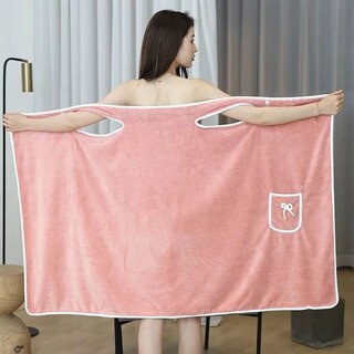 Wearable bath towel women's suspender bathrobe bath skirt thickened wearable bath towel vest style bath towel large pink pocket style small size suitable for 80-130 jin jin equals 0.5 kg to wear
