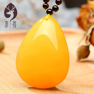 Mujue beeswax pendant, amber chicken fat yellow water drop pendant for women, weighs about 8-9 grams, weighs about 8-9 grams, exquisite rainbow chain
