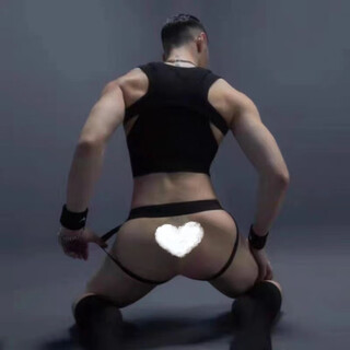 Muscular men's body-shaping thong underwear, sexy back empty buttocks exposed double thong underwear, u-shaped pouch, bulging sports underwear, black m