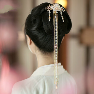 Wanbaozi hanfu headwear for girls, ancient style, back-pressed hair comb, fairy air tassel, imitation pearl chain ribbon, hair accessories, ancient costume accessories, long bead chain, back-pressed hairpin