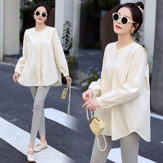 Maternity clothing, spring long-sleeved shirts, t-shirts, spring maternity tops, spring and autumn fashionable suits, large size loose women, apricot tops xl