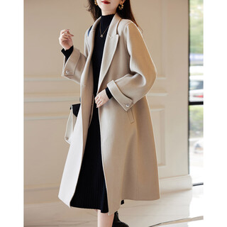 Demana (dme) quiet luxury sheep wool coat winter old money lapel collar double-breasted long temperament flesh-covering coat for women