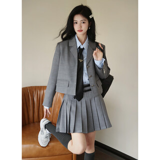 Plum ripe st. martin's temperament gray suit suit women's british college style casual jacket half skirt gray plaid (short suit) s