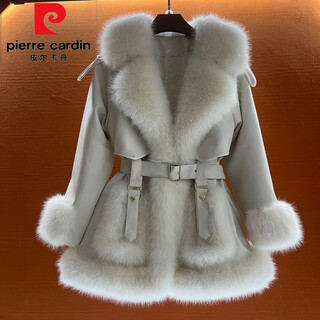 Pierre cardin's new imitation fox fur coat for women, mid-length haining jacket, young fashionable coat, winter slimming for women, off-white l 115-130jin jin is equal to 0.5 kg