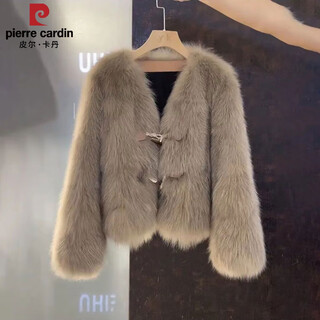 Pierre cardin fur coat women's short 2025 winter new imitation fox fur young coat fashionable slimming fur top cocoa m