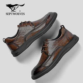 Septwolves men's shoes winter 2025 new british style first layer cowhide genuine leather shoes for men thick sole formal business casual shoes for men brown 41