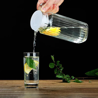 Vtyee cold kettle glass cold kettle bottle large capacity explosion-proof household heat-resistant high temperature cool white set striped kettle 1100ml