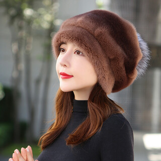 Lome huarou mink hat women's winter full mink fur hat fashionable and comfortable women's beret fox fur korean style baotou hat segment dyeing s size 54cm-56cm