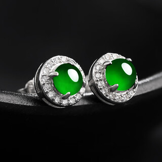 Zimuli s925 silver inlaid a-quality jade earrings, ice emperor green jade earrings, gift for girlfriend, round style