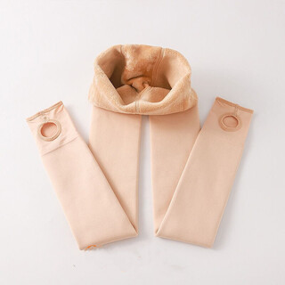 Feather duck girls' flesh-colored leggings, winter velvet and thickened children's pantyhose, spring and autumn warm practice white dance socks, foot skin color, velvet and thickened, one size fits all, m size recommended height 110-125cm
