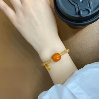 Xuanshi's new caramel-colored chalcedony old beeswax yellow bracelet gold-plated pendant elastic bracelet gift for girls 8mm 8mm
