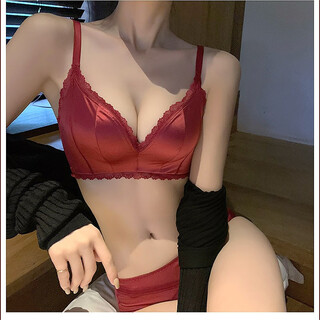 Kj bra, no steel ring underwear for women, light luxury satin, traceless, thin cup underwear set, adjustable big breasts, smaller and slimmer, 966 animal year red 75b